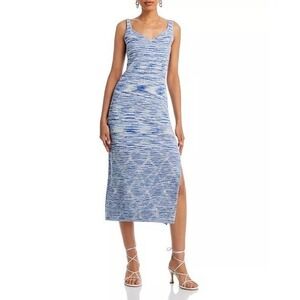 PAIGE Blue Space Dye Knit Midi Dress Side Slit Tank Bodycon Size M
